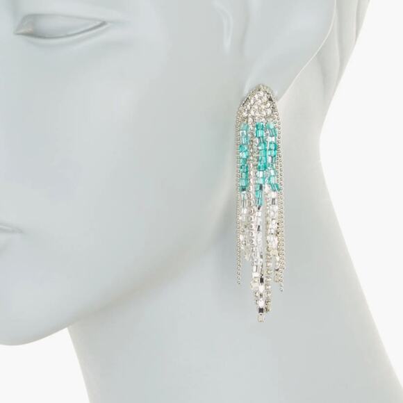 Ayounik Beaded Tassel Earrings Silver Blue NEW - Picture 2 of 7